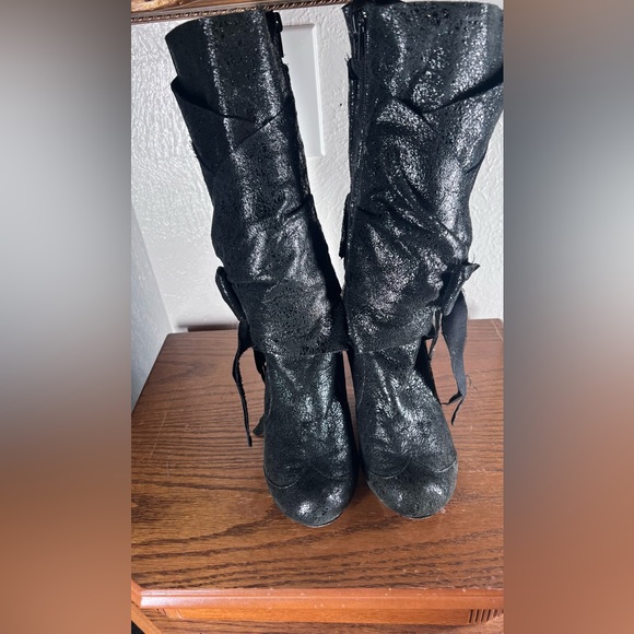 Irregular Choice Party Pants Black Zip Up Knee High Boots Shoes 6 1/2 - Picture 5 of 6
